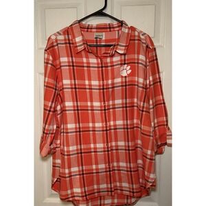 Clemson University Flannel Shirt Womens Large long Sleeve Button Front Plaid